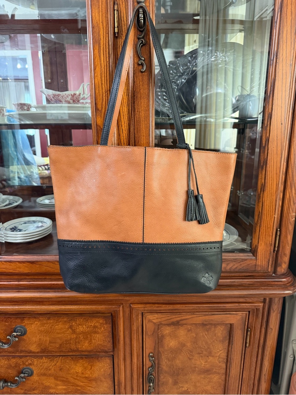 Patricia Nash Two-Tone Leather Tote - Tan and Black